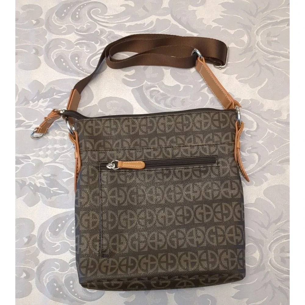 Giani Bernini Crossbody Bag Brown Faux Leather Block Logo Shoulder‎ Purse